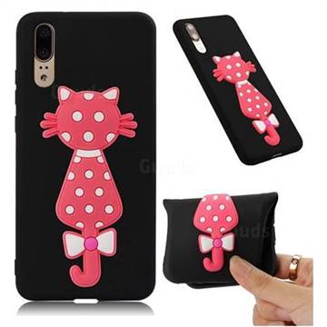 Polka Dot Cat Soft 3D Silicone Case for Huawei P20 - Black