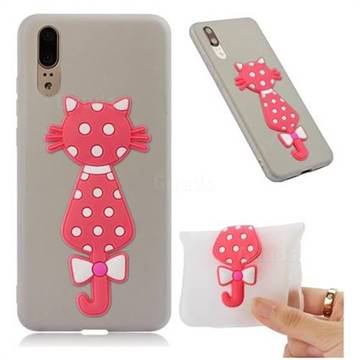 Polka Dot Cat Soft 3D Silicone Case for Huawei P20 - Translucent White