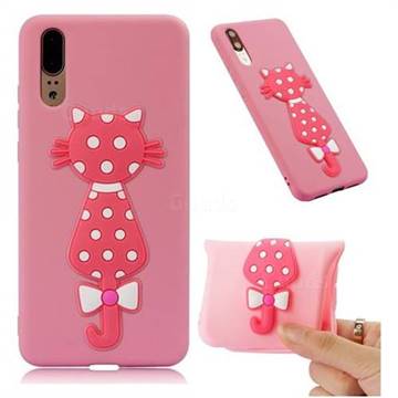 Polka Dot Cat Soft 3D Silicone Case for Huawei P20 - Pink