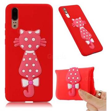 Polka Dot Cat Soft 3D Silicone Case for Huawei P20 - Red