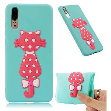 Polka Dot Cat Soft 3D Silicone Case for Huawei P20 - Sky Blue