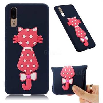 Polka Dot Cat Soft 3D Silicone Case for Huawei P20 - Navy