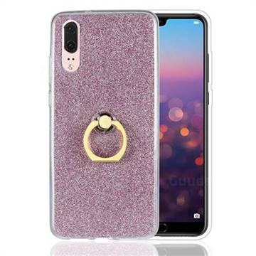 Luxury Soft TPU Glitter Back Ring Cover with 360 Rotate Finger Holder Buckle for Huawei P20 - Pink