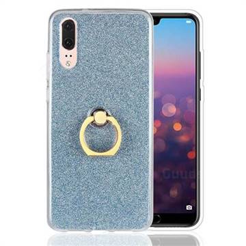 Luxury Soft TPU Glitter Back Ring Cover with 360 Rotate Finger Holder Buckle for Huawei P20 - Blue