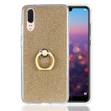 Luxury Soft TPU Glitter Back Ring Cover with 360 Rotate Finger Holder Buckle for Huawei P20 - Golden