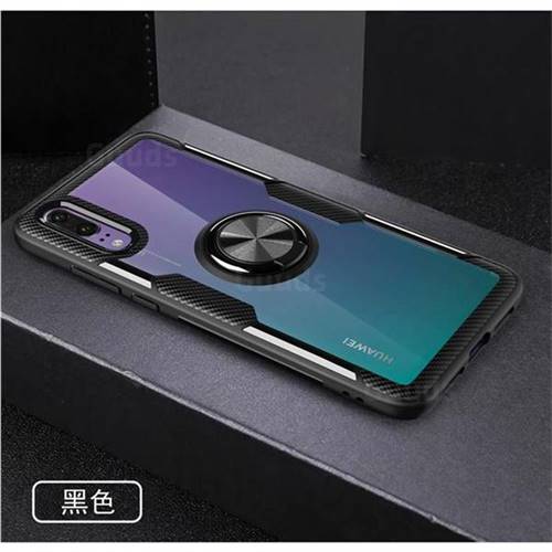Acrylic Glass Carbon Invisible Ring Holder Phone Cover for Huawei P20 - Black