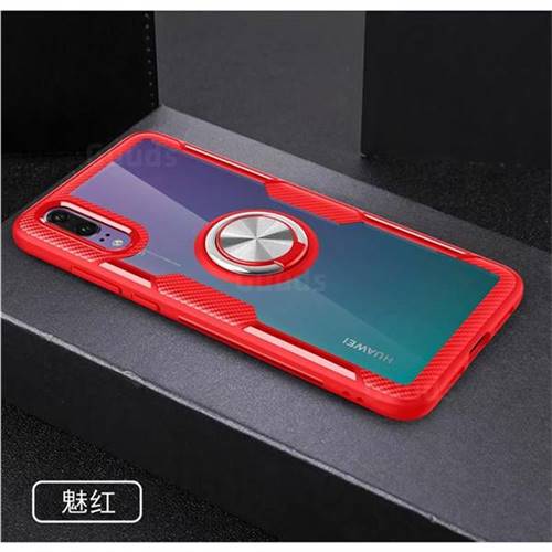 Acrylic Glass Carbon Invisible Ring Holder Phone Cover for Huawei P20 - Charm Red