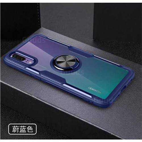 Acrylic Glass Carbon Invisible Ring Holder Phone Cover for Huawei P20 - Azure