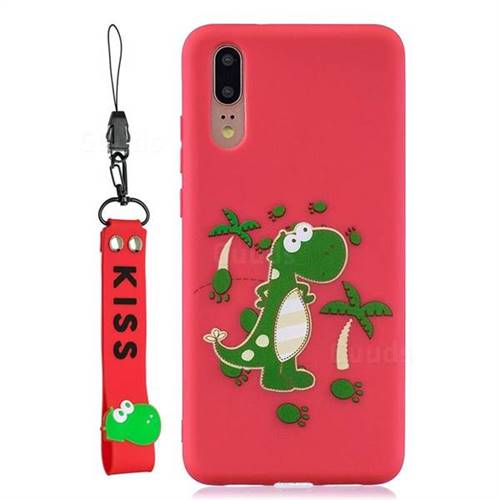 Red Dinosaur Soft Kiss Candy Hand Strap Silicone Case for Huawei P20
