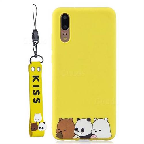 Yellow Bear Family Soft Kiss Candy Hand Strap Silicone Case for Huawei P20