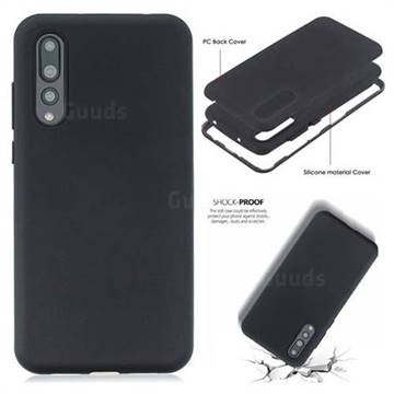 Matte PC + Silicone Shockproof Phone Back Cover Case for Huawei P20 - Black