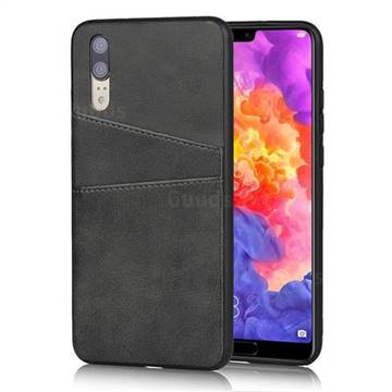 Simple Calf Card Slots Mobile Phone Back Cover for Huawei P20 - Black