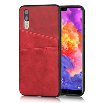 Simple Calf Card Slots Mobile Phone Back Cover for Huawei P20 - Red