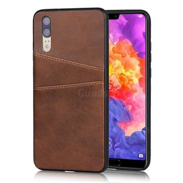 Simple Calf Card Slots Mobile Phone Back Cover for Huawei P20 - Coffee
