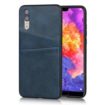 Simple Calf Card Slots Mobile Phone Back Cover for Huawei P20 - Blue