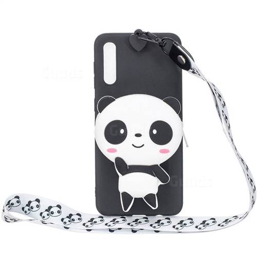 White Panda Neck Lanyard Zipper Wallet Silicone Case for Huawei P20