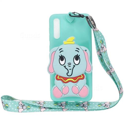 Blue Elephant Neck Lanyard Zipper Wallet Silicone Case for Huawei P20