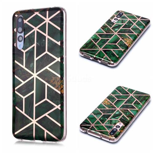 Green Rhombus Galvanized Rose Gold Marble Phone Back Cover for Huawei P20