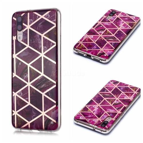 Purple Rhombus Galvanized Rose Gold Marble Phone Back Cover for Huawei P20