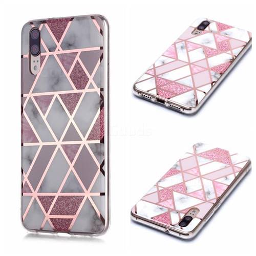 Pink Rhombus Galvanized Rose Gold Marble Phone Back Cover for Huawei P20