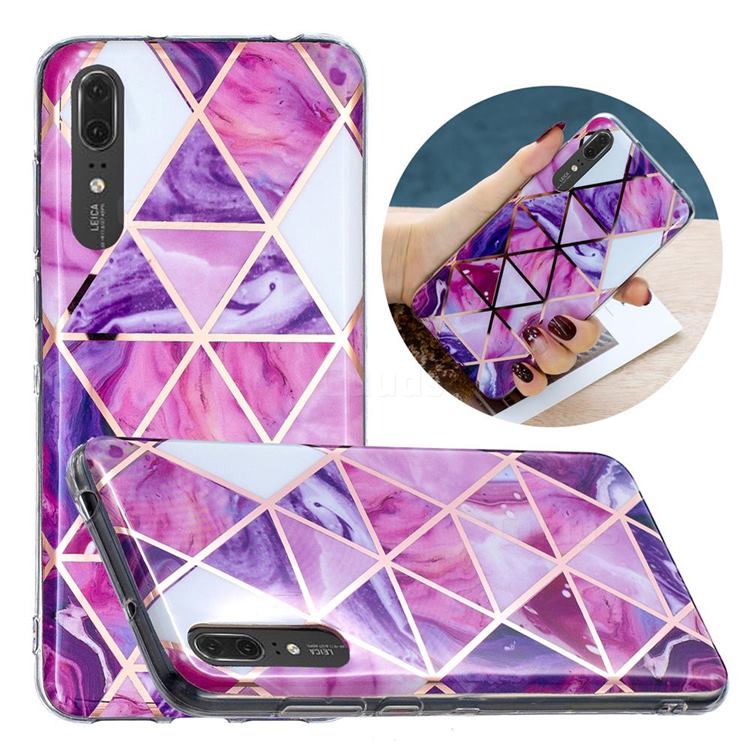Purple Dream Triangle Painted Marble Electroplating Protective Case for Huawei P20