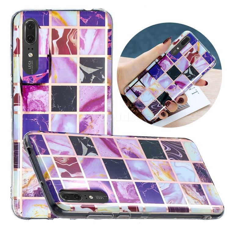 Square Puzzle Painted Marble Electroplating Protective Case for Huawei P20