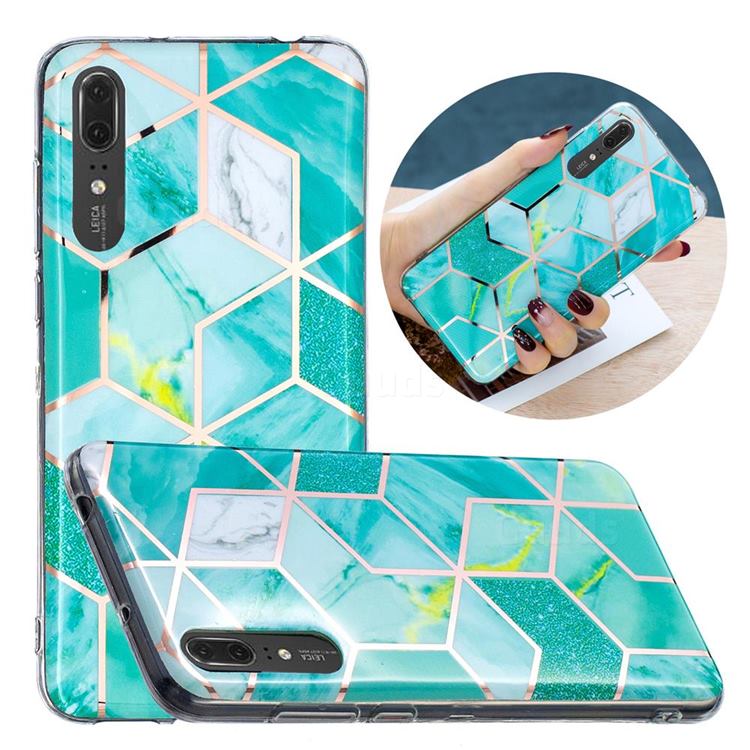 Green Glitter Painted Marble Electroplating Protective Case for Huawei P20
