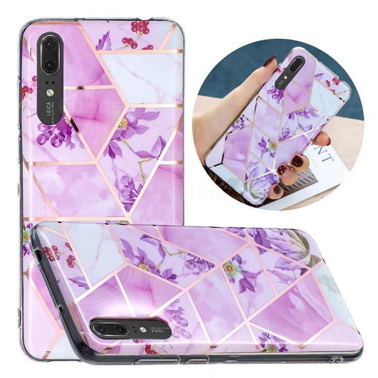 Purple Flower Painted Marble Electroplating Protective Case for Huawei P20