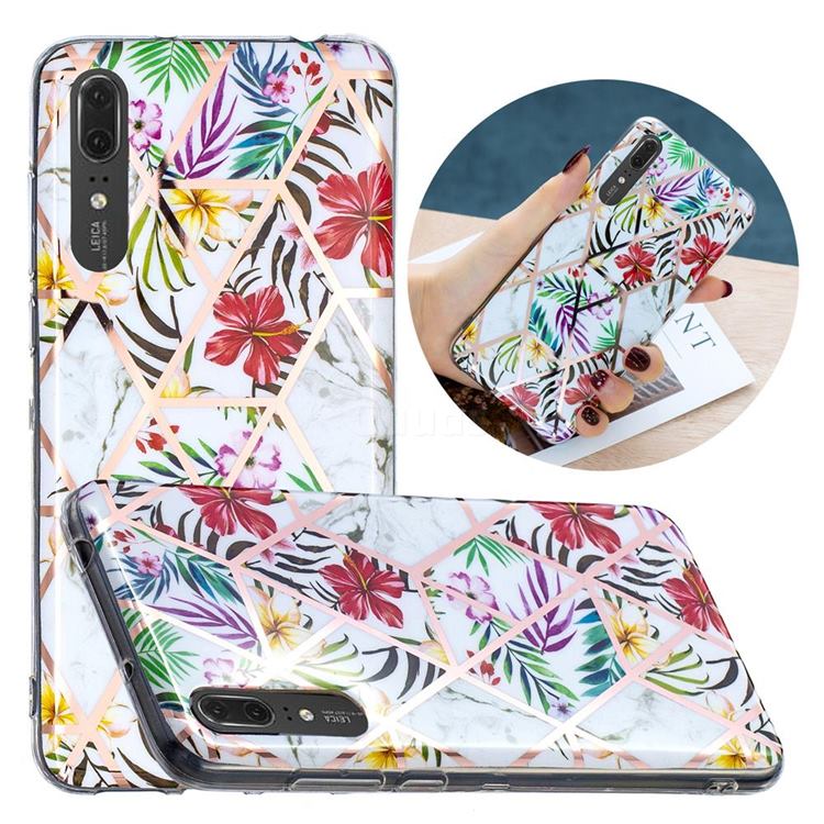 Tropical Rainforest Flower Painted Marble Electroplating Protective Case for Huawei P20