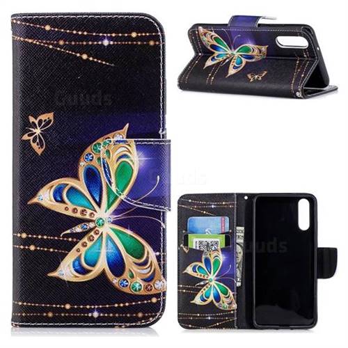 Golden Shining Butterfly Leather Wallet Case for Huawei P20