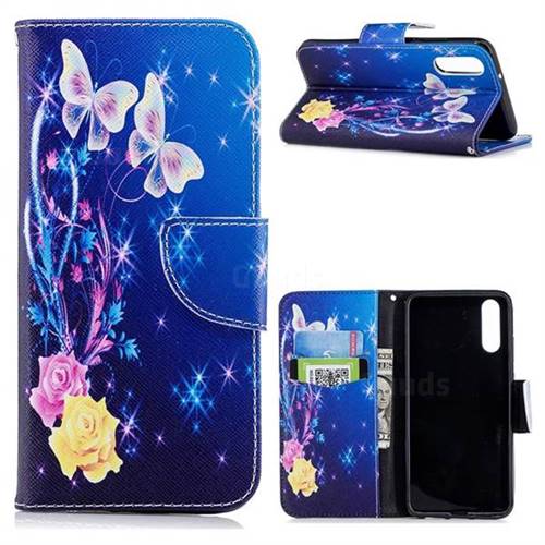 Yellow Flower Butterfly Leather Wallet Case for Huawei P20