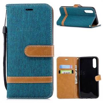 Jeans Cowboy Denim Leather Wallet Case for Huawei P20 - Green