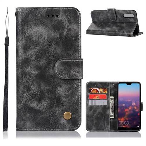 Luxury Retro Leather Wallet Case for Huawei P20 - Gray