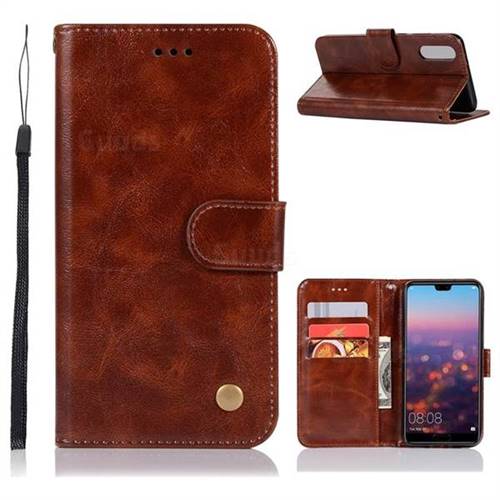 Luxury Retro Leather Wallet Case for Huawei P20 - Brown