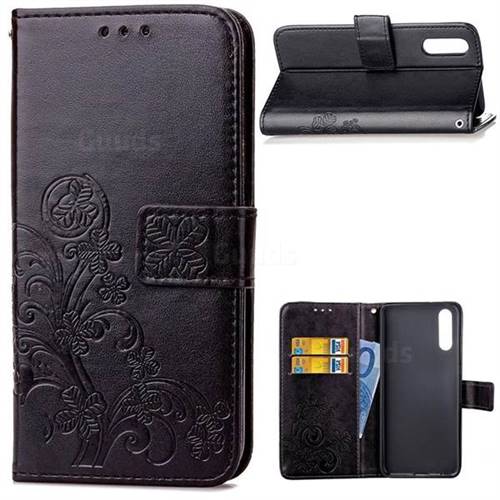 Embossing Imprint Four-Leaf Clover Leather Wallet Case for Huawei P20 - Black