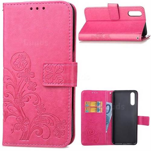 Embossing Imprint Four-Leaf Clover Leather Wallet Case for Huawei P20 - Rose
