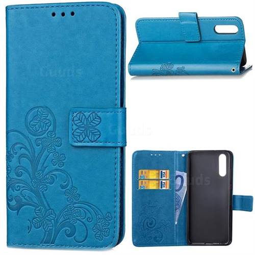 Embossing Imprint Four-Leaf Clover Leather Wallet Case for Huawei P20 - Blue
