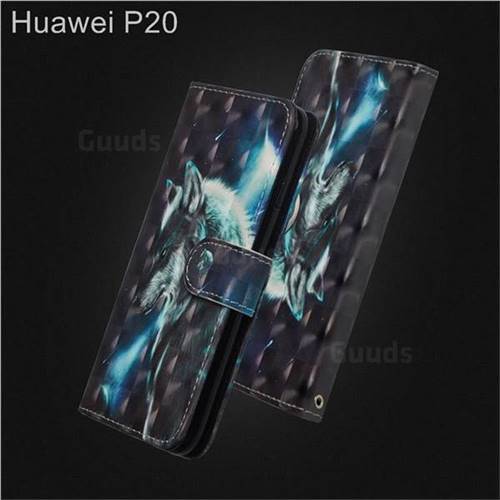 Snow Wolf 3D Painted Leather Wallet Case for Huawei P20