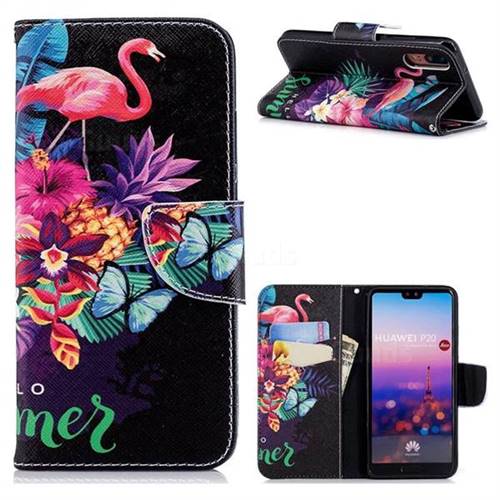 Flowers Flamingos Leather Wallet Case for Huawei P20