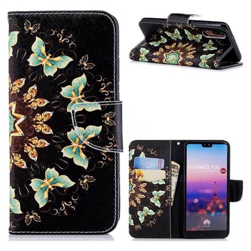 Circle Butterflies Leather Wallet Case for Huawei P20