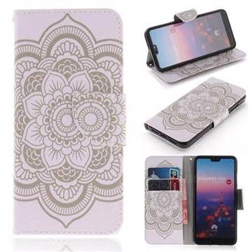 White Flowers PU Leather Wallet Case for Huawei P20