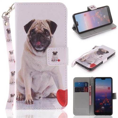 Pug Dog Hand Strap Leather Wallet Case for Huawei P20