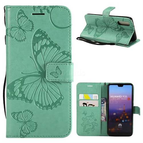 Embossing 3D Butterfly Leather Wallet Case for Huawei P20 - Green