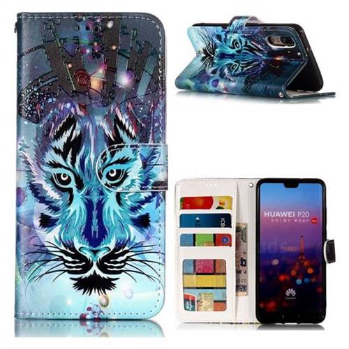 Ice Wolf 3D Relief Oil PU Leather Wallet Case for Huawei P20