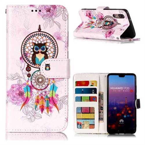 Wind Chimes Owl 3D Relief Oil PU Leather Wallet Case for Huawei P20