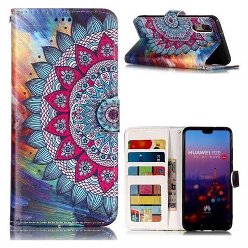 Mandala Flower 3D Relief Oil PU Leather Wallet Case for Huawei P20