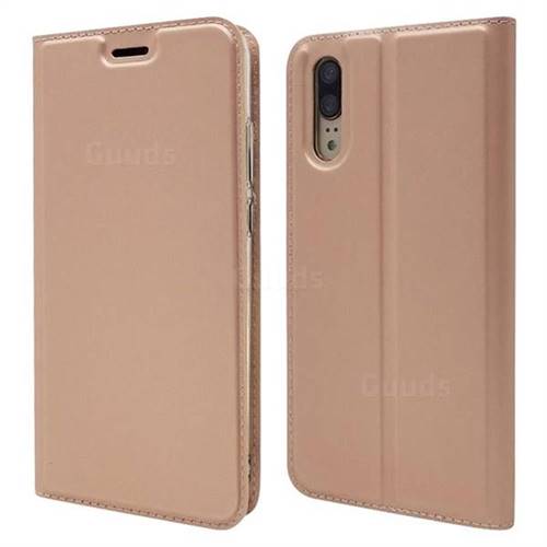 Ultra Slim Card Magnetic Automatic Suction Leather Wallet Case for Huawei P20 - Rose Gold
