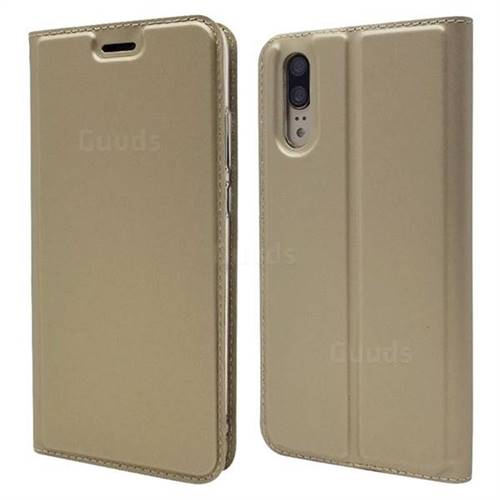 Ultra Slim Card Magnetic Automatic Suction Leather Wallet Case for Huawei P20 - Champagne