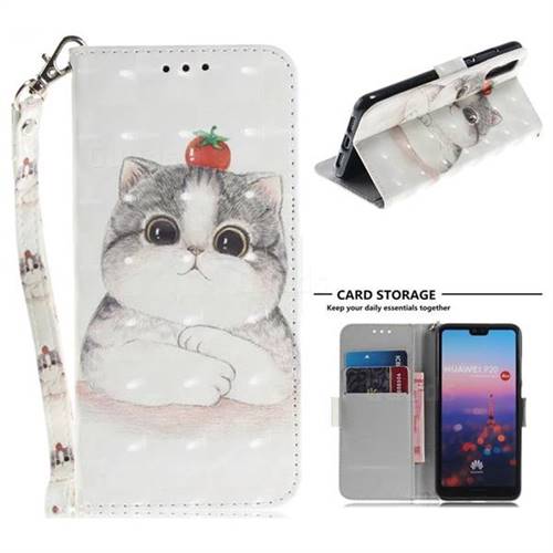 Cute Tomato Cat 3D Painted Leather Wallet Phone Case for Huawei P20
