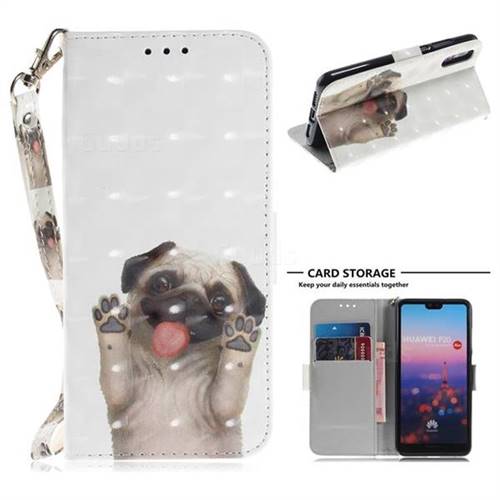Pug Dog 3D Painted Leather Wallet Phone Case for Huawei P20